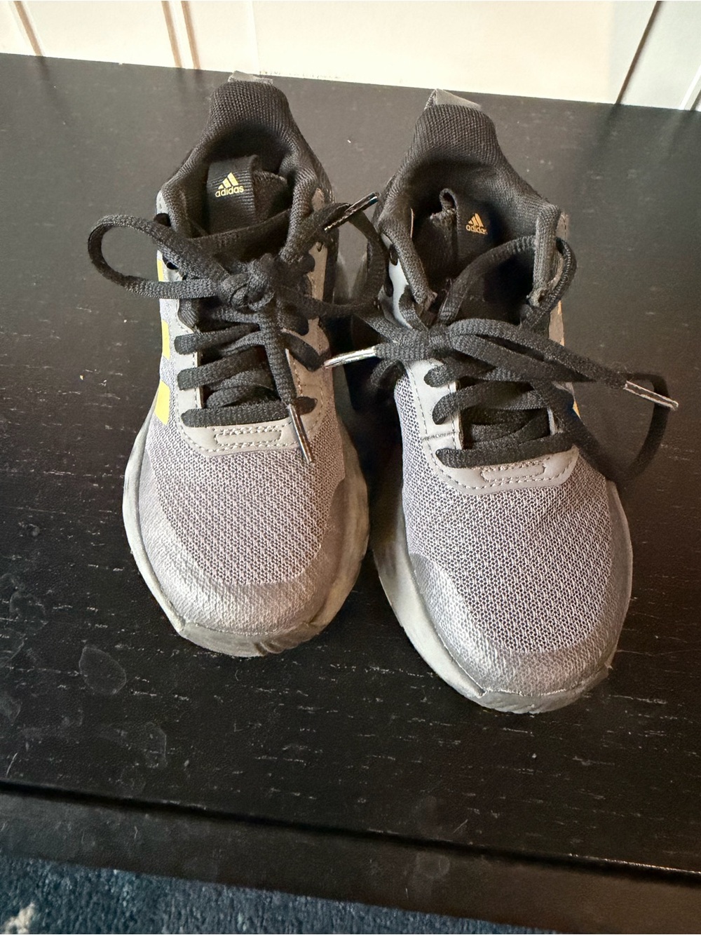 adidas Kids Gray and Black Sneakers with Yellow Accents